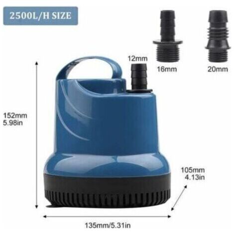 NALOOKAMIC Pompe à Eau Submersible 25W, 1500 L/H Pompe à Eau Ultra Silencieuse Pompe de Bassin Submersible pour Bassin, Fontaine de Jardin Aquarium avec 5 Buses 1.5M Tuyau Flexible Transparent