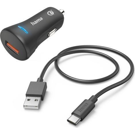 Hama Auto-Schnellladegerät mit Ladekabel USB-C, QC 3.0, 19,5 W