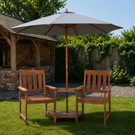 Rydal 2 Seater Wooden Love Seat & 2.7m Grey Parasol Set (1/5)
