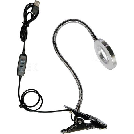 Desk lamp clamp lamp, home desk lamp, three-light reading lamp, headboard ring lamp clamp, crafts, computer, video call,Silver color (1/4)