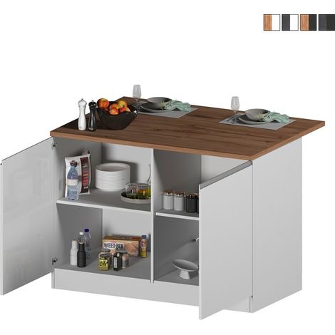 Isola centrale per cucina moderna 2 ante tavolo legno 125x90x90cm Deer - Bianco - Rovere
