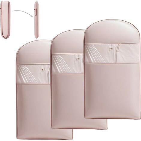 Set di 3 borse porta abiti salvaspazio con cerniera, per cappotti, 90 cm, rosa (1/5)