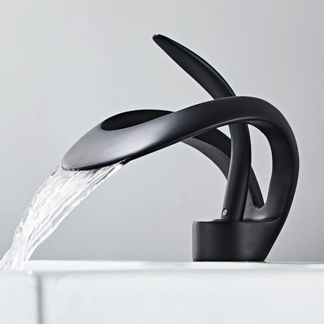 Miscelatore per lavabo a cascata personalizzabile e creativo - Monocomando con valvola in ceramica regolabile per acqua calda e fredda (nero)