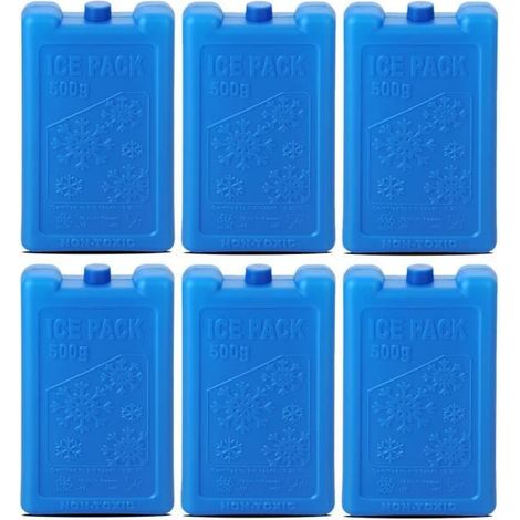 Lot de 6 blocs accumulateur de froid, sac isotherme 500 ml - Longueur 9.5 x Profondeur 4 x Hauteur 18 cm -JUANIO (1/3)