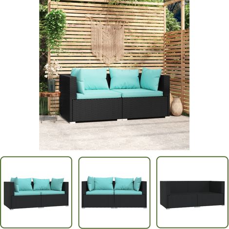 The Living Store Canapé 2 places avec coussins Noir Résine tressée - Canapé Deux Places - Salon De Jardin - Mobilier De Jardin - Meubles De Jardin - Canapé Extérieur (1/5)