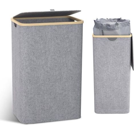 100L Panier a Linge avec Couvercle Corbeille a Linge avec Poignées Panier Linge Sale, Bac a Linge Laundry Basket Pliable Grand Pliable avec Sac Intérieur (1/5)