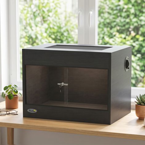 Terrarium pour Reptiles en Bois OSB, Porte en Verre Trempé, Serrure Sécurisée et Couvercle en Filet, 60x45x45cm, Noir (1/5)