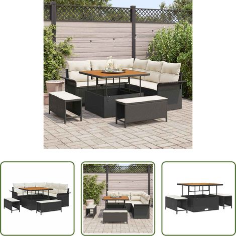 Mobilier extérieur - Ensemble de canapé de jardin avec coussin 8 pcs Noir polyrotin (1/5)
