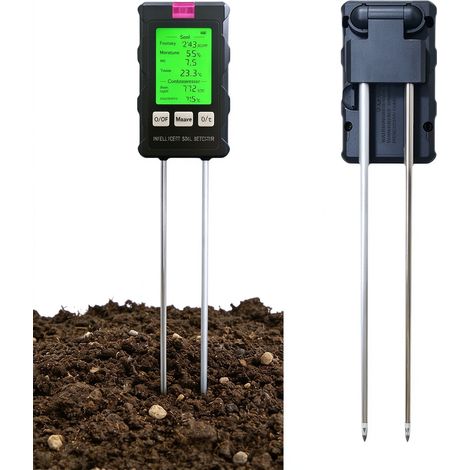 Testeur de sol 6-en-1 – Analyseur de pH, humidité, température, fertilité, lumière et humidité de l'air – écran LCD rétroéclairé – Idéal pour plantes en pot et culture en serre (1/5)