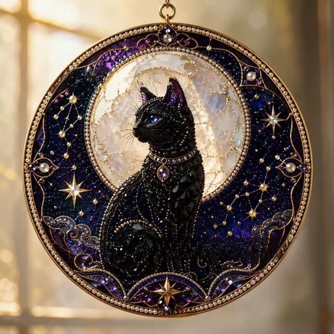 Stilvolles, tragbares und unterhaltsames neues Katzen-Fensterhänger-Set – Schwarze Katze DIY-Materialset – A –