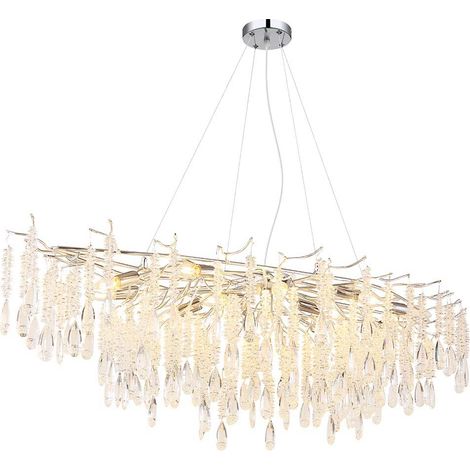 Pendelleuchte Hängeleuchte Deckenleuchte Metall silber Glaskristalle H 120 cm