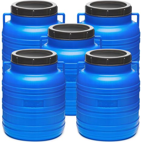 Garronda réservoir d'eau de 5 x 10 litres, Baril Alimentaire, fût à Large Ouverture en HDPE et sans BPA, tonneau de Jardin, bac à Aliments pour Animaux, conteneur d'eau, tonneau Universel GD-0078, Ble