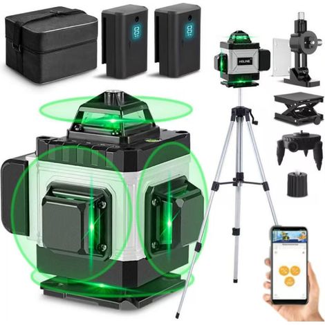 Niveau laser 4D à 16 lignes, outil de mesure, rotation horizontale/verticale à 360°, trépied, télécommande, IP54, 2 batteries. (1/5)