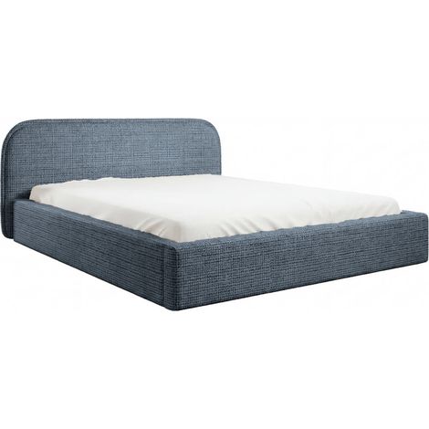 AURIA - Lit coffre tissu chenille Bleu 140x200cm (1/5)