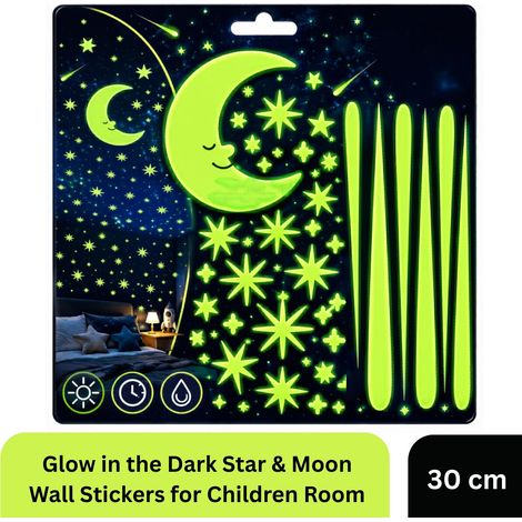 Glow in The Dark Star & Moon Wall Stickers Kids Bedroom Nursery Decor 30cm (1/5)