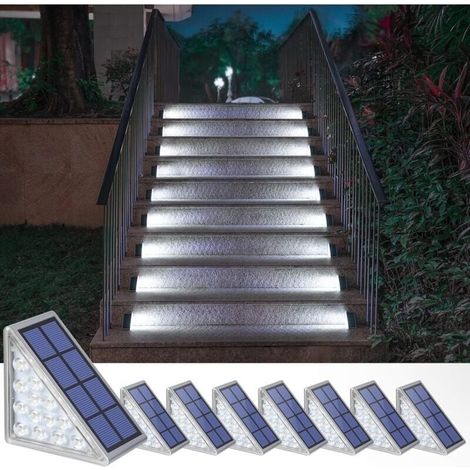 Lot de 8 lampes solaires pour escaliers, escaliers, terrasse, allée, porche, porte d\'entrée, trottoir - Blanc froid (1/4)