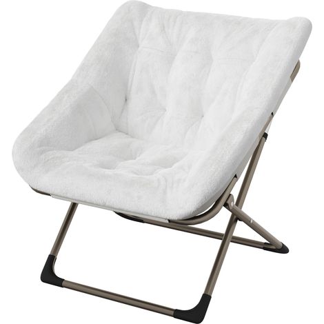 Fauteuil papasan lune blanc – Pieds dorés – Structure fer et fourrure de lapin – Chaise d'accent confortable – Idéal pour salon et chambre à coucher (1/5)
