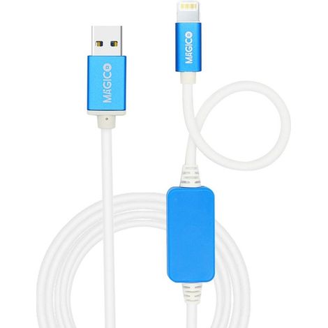 Câble de données et de synchronisation compatible avec appareils multimédias, connecteur USB, coloris blanc et bleu SEO : câble USB, câble données, câble synchronisation (1/2)