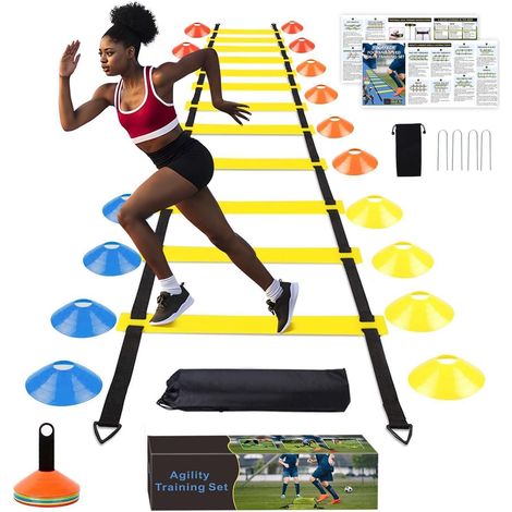 Échelle de coordination et cônes pour entraînement football, 6m, 16 échelons, set agilité (1/5)