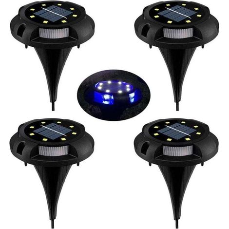 Lampe de pelouse solaire à LED, 8 LED Lot de 4 projecteurs solaires de jardin étanche IP65 Lampe de pelouse décorative pour allée jardin patio cour pelouse blanc (blanc naturel + bleu) (1/5)