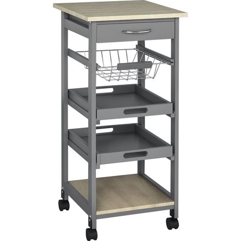 Chariot de cuisine mobile avec îlot roulant, paniers de rangement, plateaux et tiroirs - Chariot utilitaire pour l'organisation de la cuisine (1/5)