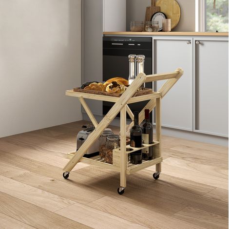Carrito de cocina de bambú con botellero, 2 niveles, 66 x 40 x 70 cm (1/5)