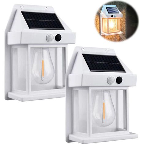 Set of 2 Outdoor Solar Wall Lights for Garden, IP65 Waterproof Outdoor Security Lights with PIR Motion Detector for Porch, Balcony, Terrace, Garage, Fence, Garden, White