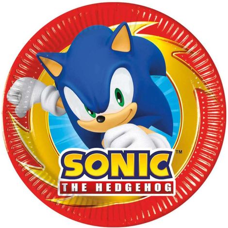 Assiettes en carton SONIC Sega pour anniversaire, 20 cm, lot de 8. (1/2)