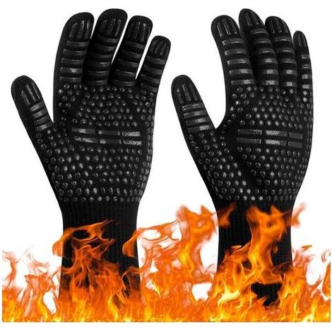 Gants de Barbecue, Gants de Four Anti-Chaleur Jusqu'à 800°C, Gants Cuisine Résistant à la Chaleur et Antidérapants, Gant Cuisson Chaleur pour BBQ/Four/Gril/Cheminée/Soudage/Cuisson au Four (1/5)