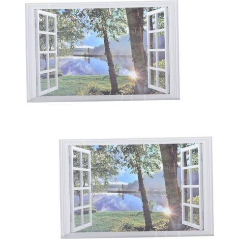 2pièces Autocollant Mural Décoratif Fausse Fenêtre Pour Salon Et Chambre Décoration Paysage Amovible Pour Mur Lisse Touche De Style Moderne (1/5)