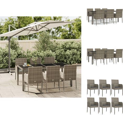 Gartenmöbel-Sets - Living 7-tlg. Garten-Essgruppe mit Kissen Grau Poly Rattan (1/5)