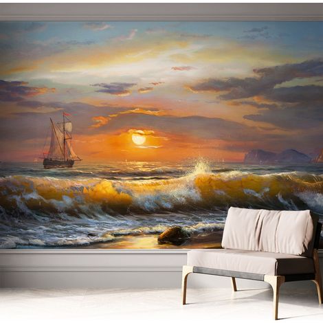 Papier peint autocollant adhésif avec motifs pour salon et chambre accessoire stylé pour votre intérieur Panorama marin 312x219 cm (1/5)