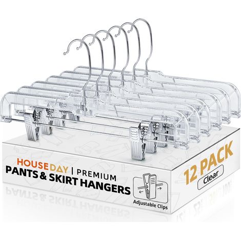 Lot de 12 cintres en Plastique Transparent avec Clips réglables, Crochets pivotants à 360°, pour Pantalons, Jupes et Jeans, 35,6 cm (1/5)