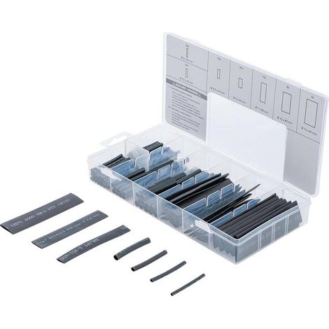 Assortiment de Gaines Thermo-Rétractables Noires 127 pcs - Polyoléfine, Protection et Isolation Électrique - D-Work