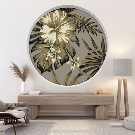 Stickers Trompe l'oeil Arche ronde - Fleurs Tropicales - Diamètre 30 cm (1/4)