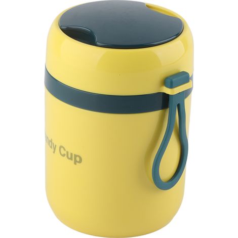 Isolierte Suppenbehälter 500 ml, doppelwandig, hitzebeständig, mit faltbarem Löffel, für Büro und Schule, gelb-blau (1/5)