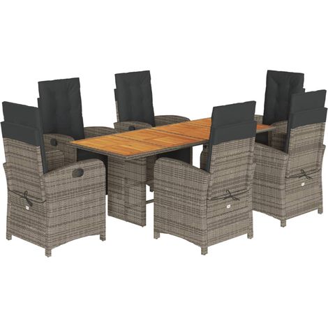 7-tlg. Garten-Essgruppe mit Kissen Grau Poly Rattan vidaXL