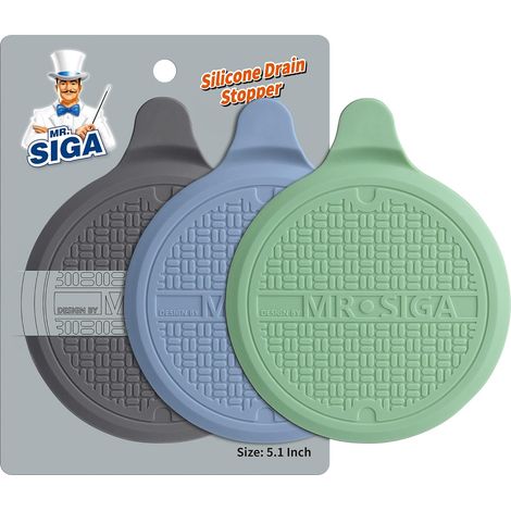 Lot de 3 Bouchons de Vidange en Silicone Diamètre 13 cm, Bouchons pour Baignoire, Évier de Cuisine, Lavabo Salle de Bain, Gris, Bleu et Vert (1/5)