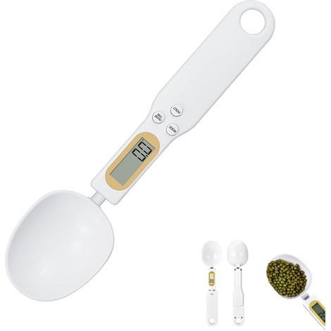 Blanc,Cuillère Balance Digitale de Précision 0 1g à 500g, Cuillère Doseuse Numérique avec Cuillère Amovible, Pesée pour Épices Herbes Poudres Compléments Aliments Bébé Café Dosage Précis Affichage LCD