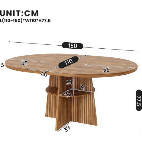 Table à manger ronde extensible en bois aspect noyer 110-150x110x77,5 cm HOMAIRE (1/5)
