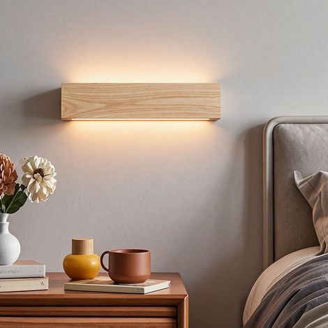 Lampe murale à gradation tactile, moderne et minimaliste, bois de Frêne, 8W, 30cm, tête de lit salon salle à manger décor mural de fond (1/5)