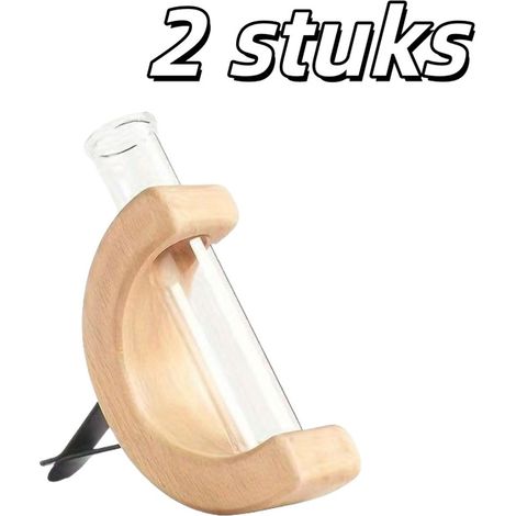 Lot de 2 vases en bois en forme de tube à essai - Accessoires décoratifs pour voiture - Convient aux grilles d'aération - Forme en C - Hêtre (1/5)