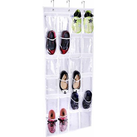 Organisateur de sacs à chaussures suspendu derrière la porte, système de rangement suspendu à 24 poches, blanc. (1/5)