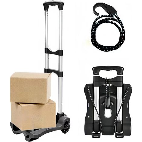 Diable Pliant Chariot de Voyage-Capacité de Charge de 40 Kg Diable Pliant 2 Roues avec 2 Cordes Elastiques, Chariot Portable et Pliablecapacité pour Les Bagages,Shopping,Voyage (1/5)