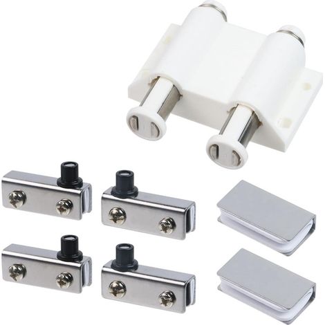 2 bisagras pivotantes de acero inoxidable para puertas de cristal, cierre magnético de doble cabezal, ABS con kit de fijación para puertas de cristal de 3-6 mm (color plata).