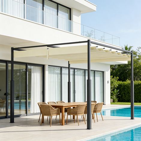 Wolketon Pergola toit rétractable 4 pieds 3x3 M tonnelle beige