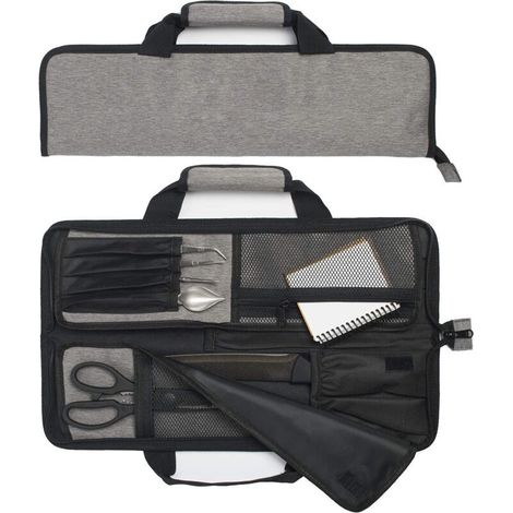 Étui à couteaux de chef enroulable - 12 poches pour couteaux et ustensiles de cuisine - Léger, durable et résistant aux taches - Parfait pour les chefs nomades - Couteaux non inclus. (1/4)
