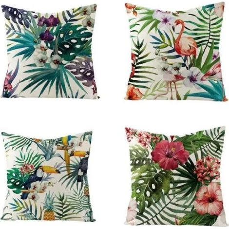 Housse de Coussin 45x45 Vert Taies d'oreiller en Lin Coussins de Canapé Décoratifs Lot de 4 Tropical Housses de Coussin Décoratives Moderne (1/4)
