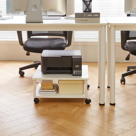 2-Tier Desktop Printer Stand Cart, Heavy Duty Rolling Printer Table with Wheels and Storage Compartments, Ideal for Books, Fax Machines, Scanners, Home Office Use (1/5)