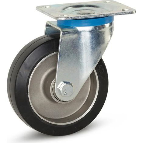 Roulette pivotante - MESO - Caoutchouc élastique noir - 125mm - Platine - 300kg (1/2)